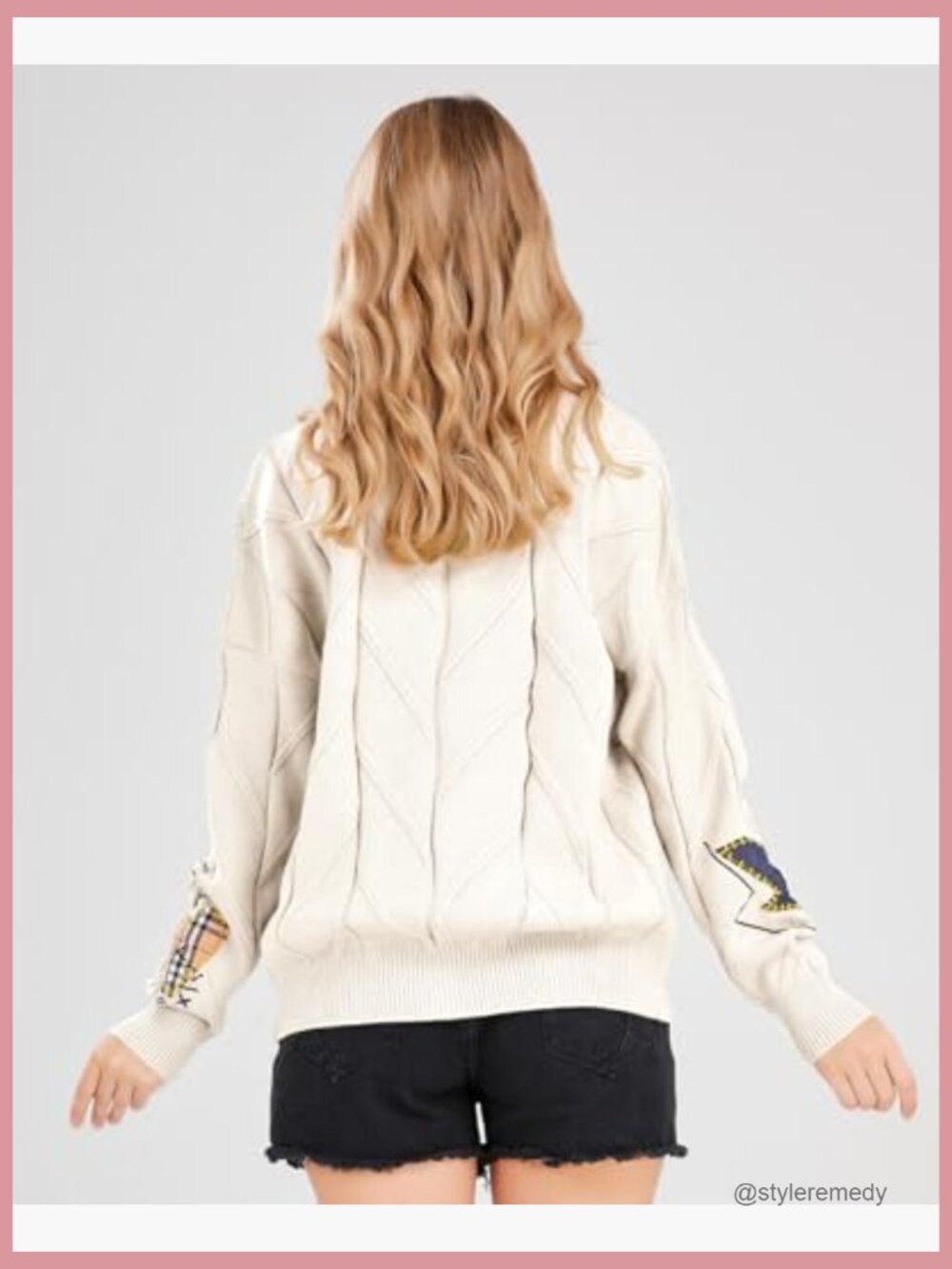 Women's Cable Knit V-Neck Button Down Embroidery Wool Blend Cardigan - Picture 3 of 7
